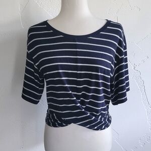 Derek Lam 10 Crosby Tanner Twist Waist Tee, Navy & White Striped, Women's Medium